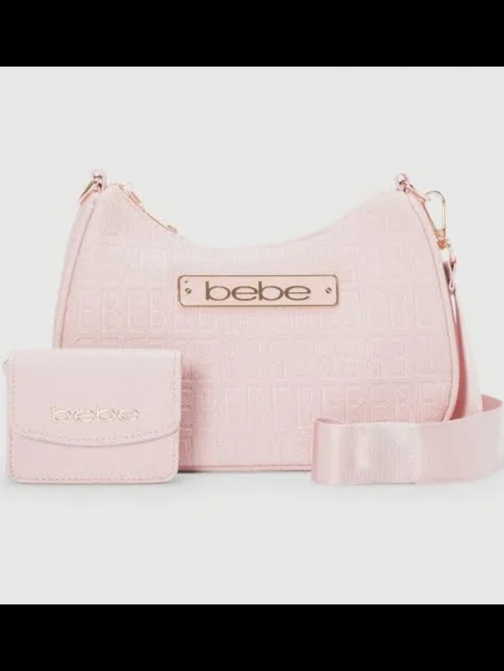 bebe Thea Blush Pink Logo Shoulder Bag with Card Case